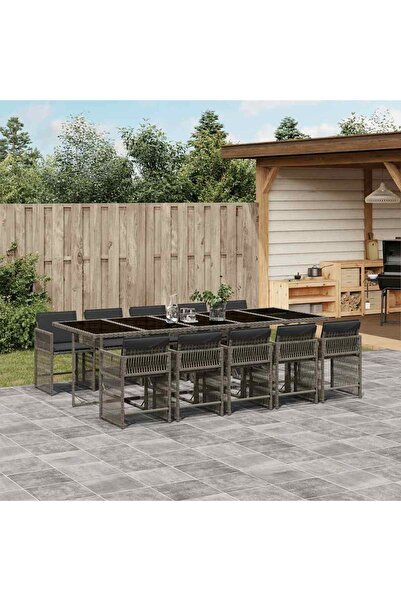 vidaxl Set mobilier de gradina cu perne, 11 piese, gri, poliratan