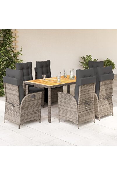 vidaxl Set mobilier de gradina cu perne, 7 piese, gri, poliratan
