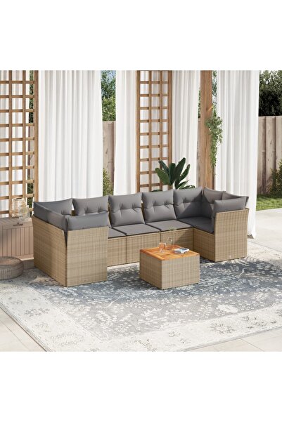vidaxl Garden sofa set, 8 pieces, with cushions, beige, polyrattan