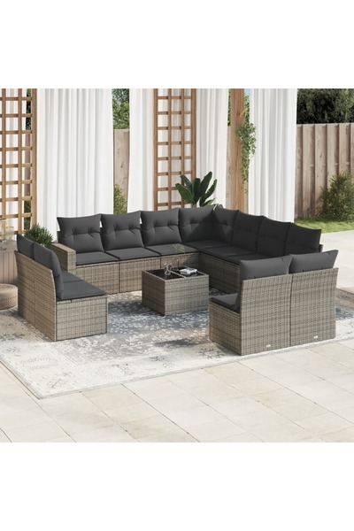 vidaxl Set canapea de gradina cu perne, 12 piese, gri, poliratan