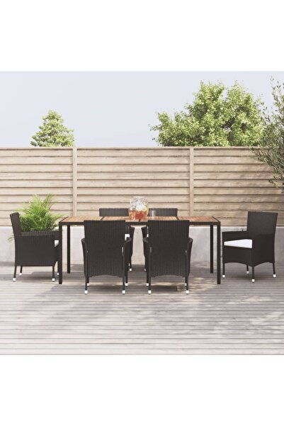 vidaxl Garden furniture set with cushions, 7 pieces, black, polyrattan