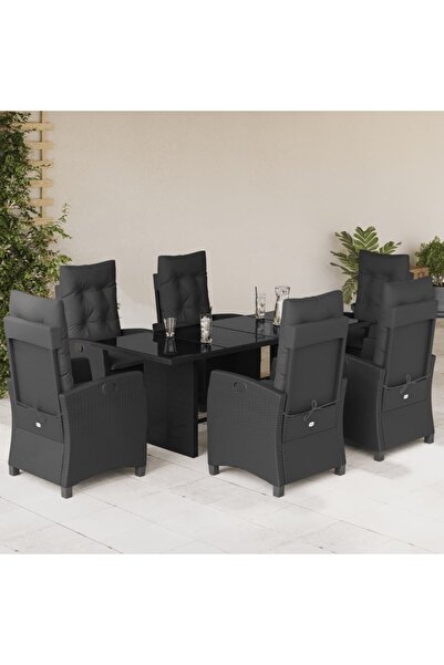 vidaxl Set mobilier de gradina cu perne, 7 piese, negru, poliratan