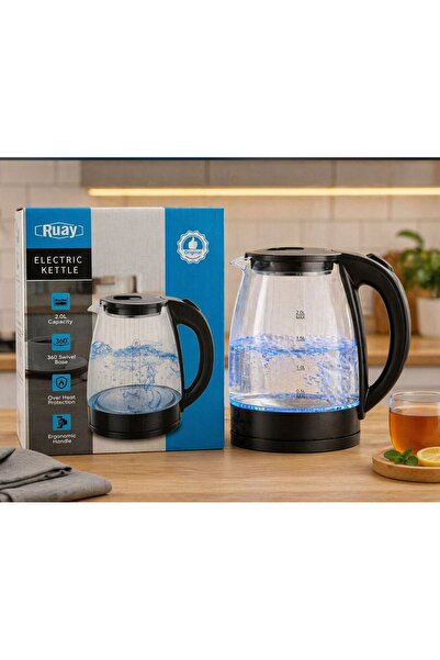 RUAY 2L Electric Glass Kettle Fast Boiling Tea Kettle with LED Light, 360° Sw...