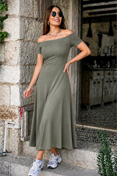 Kokosh moda Дамска дълга лятна рокля с голи рамене от еднослойно жарсе
