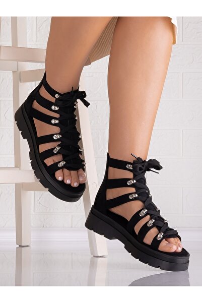 Leemeimei Women's black platform sandals made of -leather, Hurganda, size 36