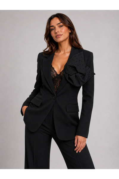 Mys Collection Taş Detaylı Siyah Kadın Blazer Ceket