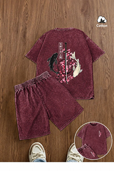 ZAVIXO Men's Washed Effect Shorts Set Printed Comfortable and Modern Style