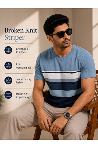 DİO Premium Broken Knit Striper T-Shirt for Men – Soft Breathable Casual Crew