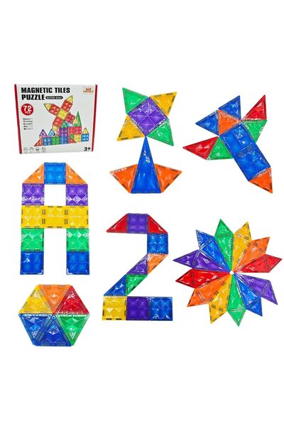 KidProtect Set Constructie Blocuri Magnetice Copii Big Tiles Puzzle, 72 Buc, ...