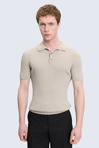 Hatemoğlu Beige Regular Fit Polo Collar Rayon T-Shirt