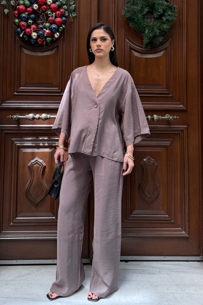 BEJNA Cămașă confortabilă cu decolteu în V pentru femei, pantaloni, set de su...