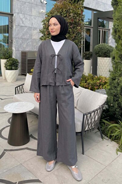 Salih Çelebi Front Tie Detail Suit Y0143 - Dark Gray