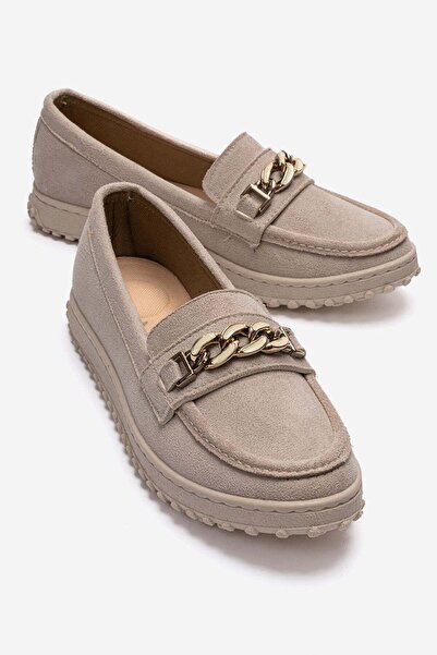 CCWAY AYAKKABI Pantofi de damă casual cu lanț colorat anti-alunecare BEJ SUEDE