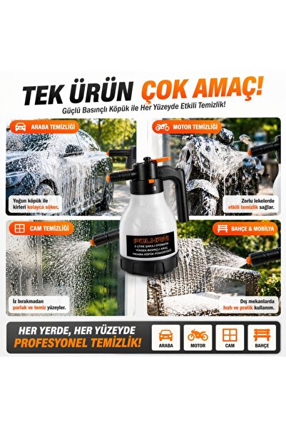 Polham Yeni Nesil 2 Litre Şarjlı Otomatik Basınçlı Araç Yıkama Köpük Püskürtücü, Araç, Jant, Bahçe Y