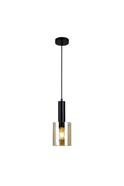 Italux Sardo Modern Pendant Light Black Steel & Glass with Gold Accents, 1x E...