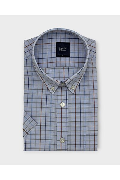 KAMER Men's Regular Fit Short Sleeve Button-Up Collar Multicolor Plaid Light ...