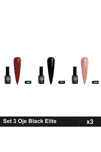 Makeup Set of 3 Semi-permanent Nail Polish Black Elite 8ml, Global Fashion, S...