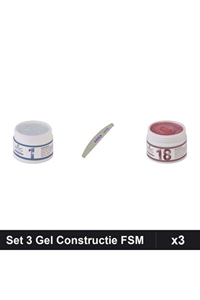 Makeup Set 3 Gel Constructie UV LED FSM 15g, Transparent + Pila EMMA 100/180,...
