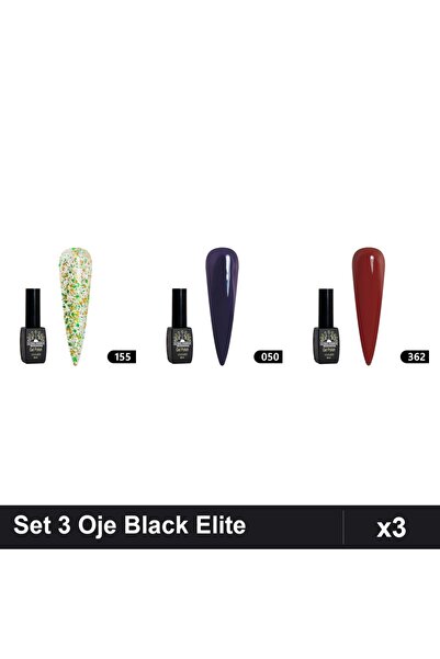 Makeup Set of 3 Semi-permanent Nail Polish Black Elite 8ml, Shades 155 050 36...
