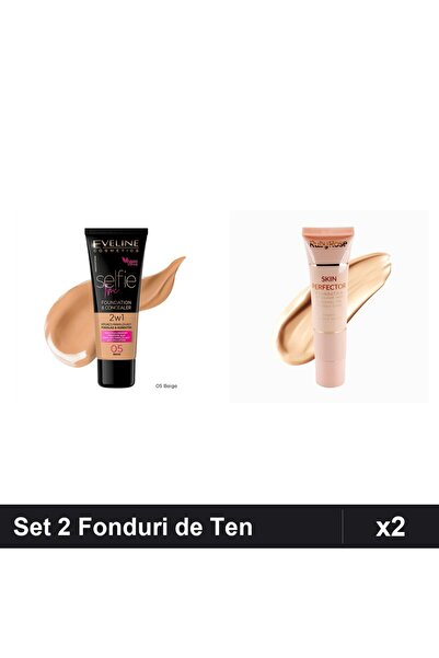 Makeup Set 2 Fonduri de Ten Eveline Selfie Time & Ruby Rose, Nuante 05 Beige ...