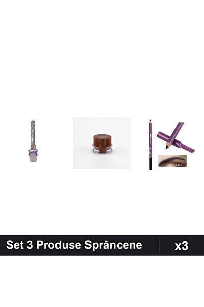 Makeup Set 3 Produse Sprâncene Kiss Beauty Ruby Rose Mn, Eyeliner Gel Creion Gri