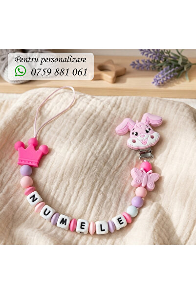 OEM Pacifier chain, personalized with baby's name, PINK BUTTERFLY