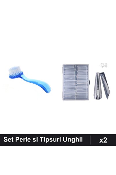 Makeup Set 2 Ingrijire Unghii - Perie Deprafuit Albastru + 120 Tipsuri Reutil...