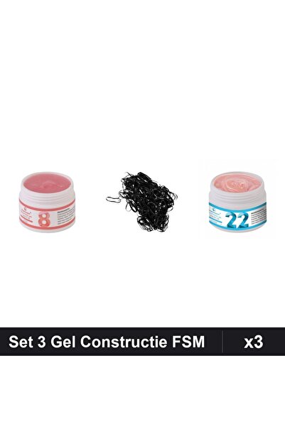 Makeup Set 3 Gel Constructie UV LED FSM 15g, Nuante 08 22, Elastice Par Bonus