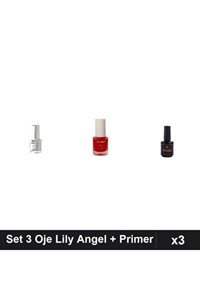 Makeup Set 3 Oje Semipermanente Lily Angel Alb Roșu 5ml + Primer Acid FSM 15ml