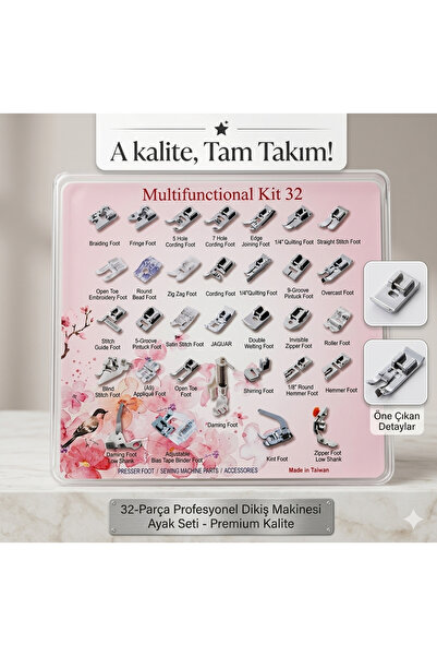 SİNGER 32 Parça Dikiş Makine Ayak Seti Takımı Orjinal Ev Tipi Makinelere Uyum...