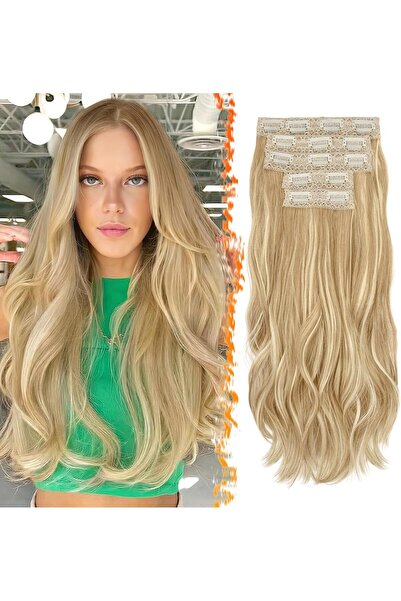 Barsdar BARS DAR Extensii de păr blonde ondulate cu clips, 50 cm, pentru feme...