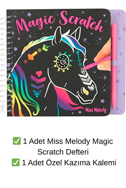 TOYFEST Miss Melody Magic Scratch Kazımalı Çizim Defteri Kalemli Unicorn At F...