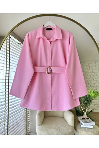 MODA VEDAT Women's Waist Belted Shirt with Buckle Detail -0350