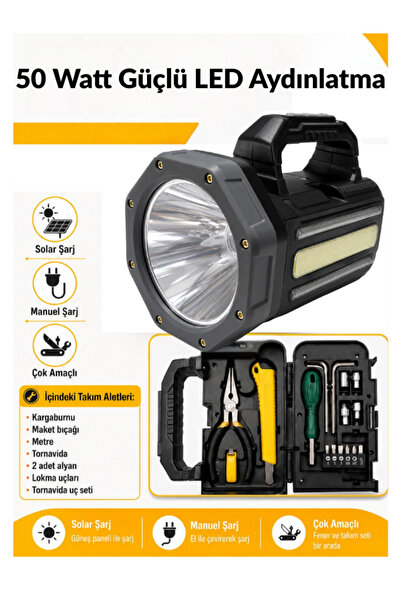 Gold Police GP-620 Solar Şarjlı Kamp El Feneri 50W - Takım Çantalı