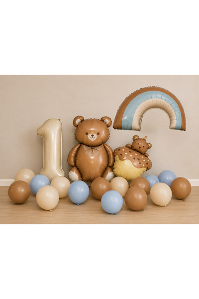 Öztürkpartievi Soft Party 1 Year Old Teddy Bear Balloon Set