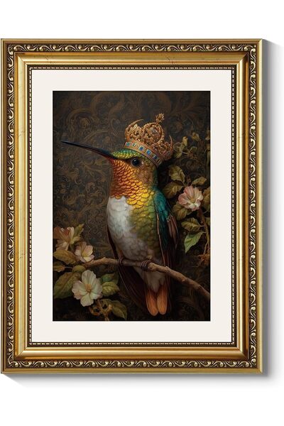 ALAYRA International Premium Royal Hummingbird Canvas Wall Art Gold Frame 30x...