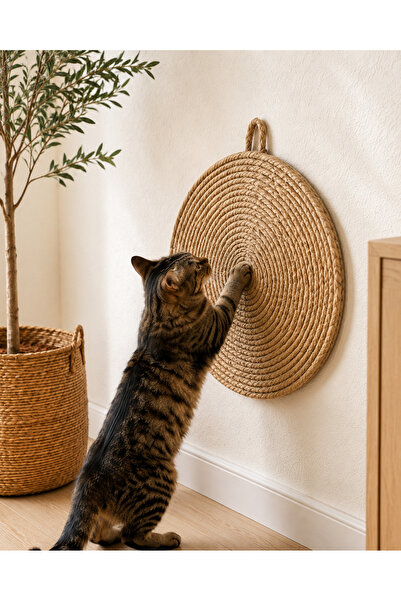 Naspar Round 100% Organic Straw Jute Rope Stitched Cat Scratching Mat Natural...