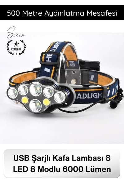 Svein #KafaLambası USB Şarjlı Kafa Lambası 8 LED 8 Modlu 6000 Lümen Su Geçirm...