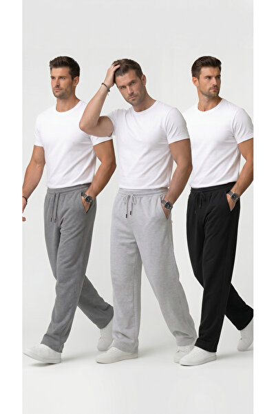 Leopars Black 3-Pack Sweatpants with Wide Legs, 2 Yarns, Full Fit