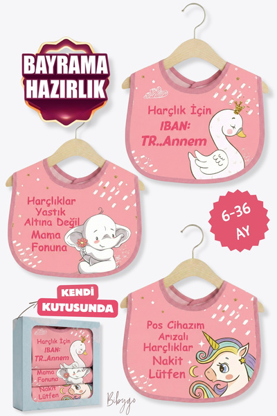Bibygo Bayram Kız Kombini 3'Lü Set Microfiber Mama Önlüğü Sıvı Geçirmez 6-36 Ay (Kendi Kutusunda)