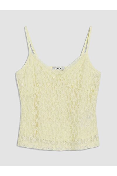 LC Waikiki Xside V-Neck Lace Rope Strap Crop Blouse
