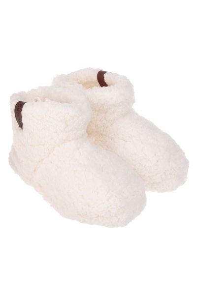 Zumzeria Ecru Winter Slippers with Brown Patch & Reinforced Sole for Women