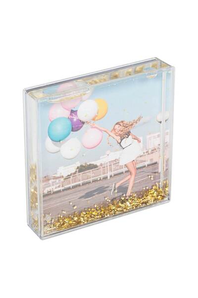 Zumzeria Ramă foto decorativă transparentă cu sclipici auriu 10x10cm