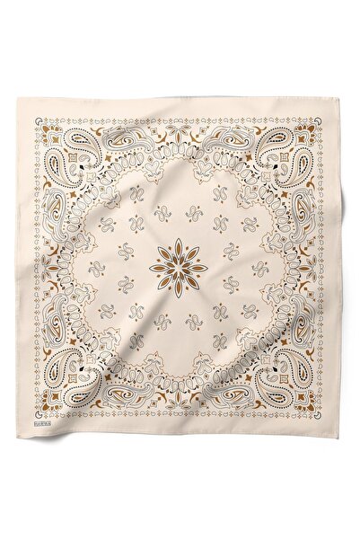 HAWWA Cream Paisley Patterned Satin Scarf