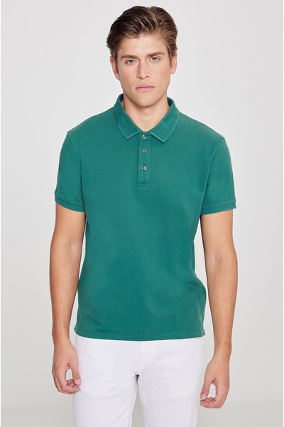 Altınyıldız Non-Curling Pique Polo Collar Men's Dark Green T-Shirt