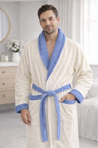 Çeyiz Diyarı Estoria Shawl Collar Single Bathrobe Size S-M Blue