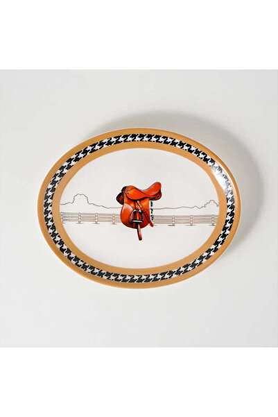 VİTELLİ Equestrian Camel Patterned Porcelain Kayık Plate 24 cm