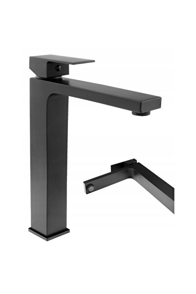 Granitan Baterie Lavoar Neagra CUBE HIGH, Design Elegant, Aerator M24