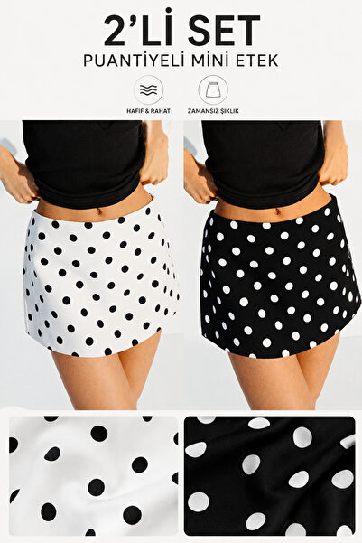 moda armanc Women's Set of 2 Polka Dot Mini Shorts Skirt |   New Season