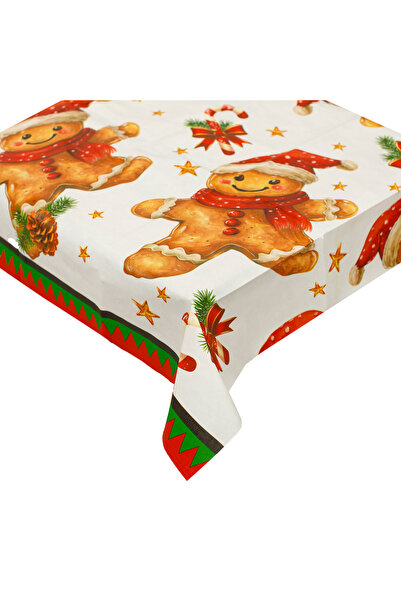 Zumzeria Christmas Tablecloth in White PEVA with Gingerbread Man, Snowman, an...